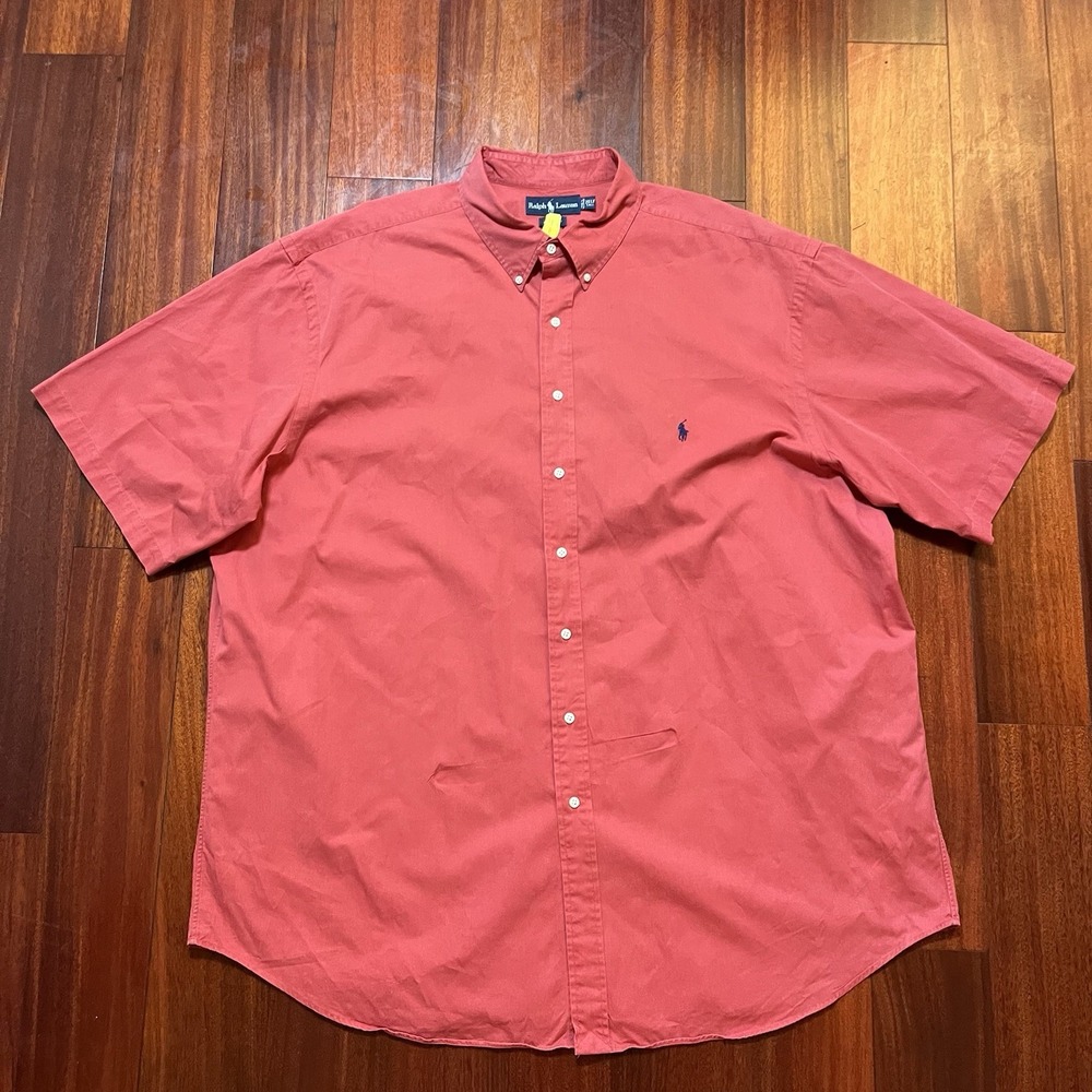 Vintage Ralph Lauren Shirt Mens 3XLT Tall Solid Red Short Sleeve Button Down 90s